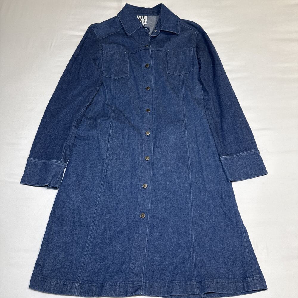 VTG IXS Denim Shirt Dress Womens M Long Sleeve Cotton Blue Festival 90s EUC